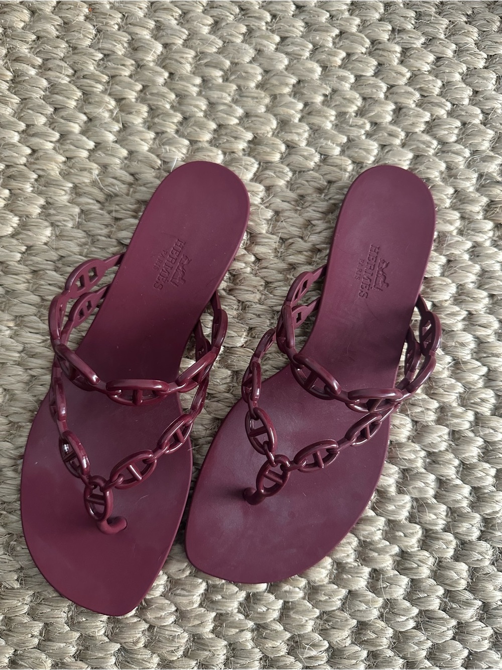 Hermes Plum Chain-Link Thong Sandals